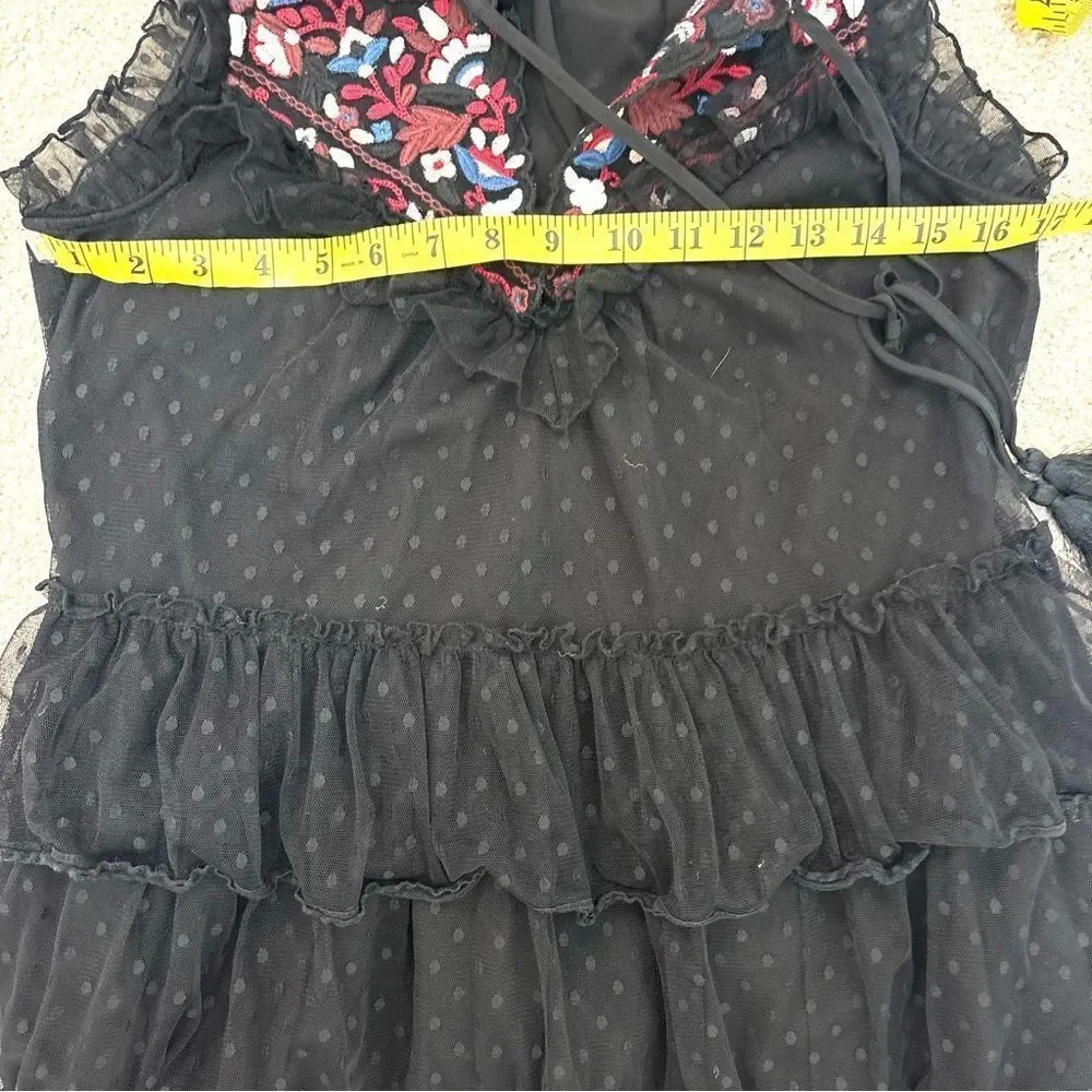 kate spade Camelia Embroidered Peplum Top – Black, Sleeveless, Size S